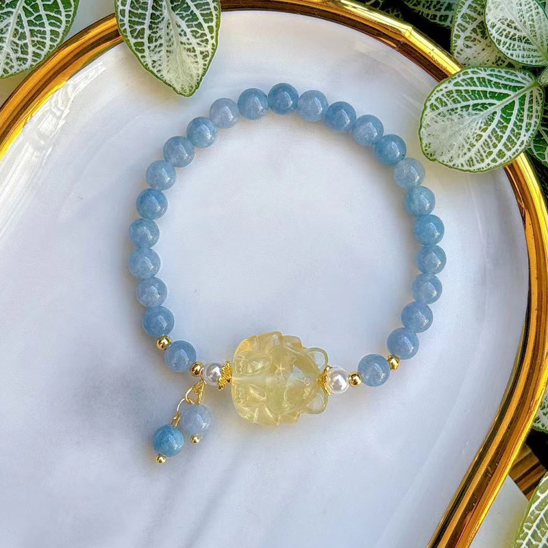 Blue Angel Stone Fluorite Carved Nine-tailed Fox Single Circle Bracelet