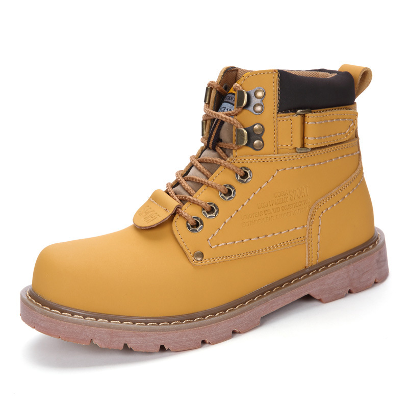 Men's high help shoes winter leather fleece waterproof all-match couple rhubarb desert men's boots_voghion.com