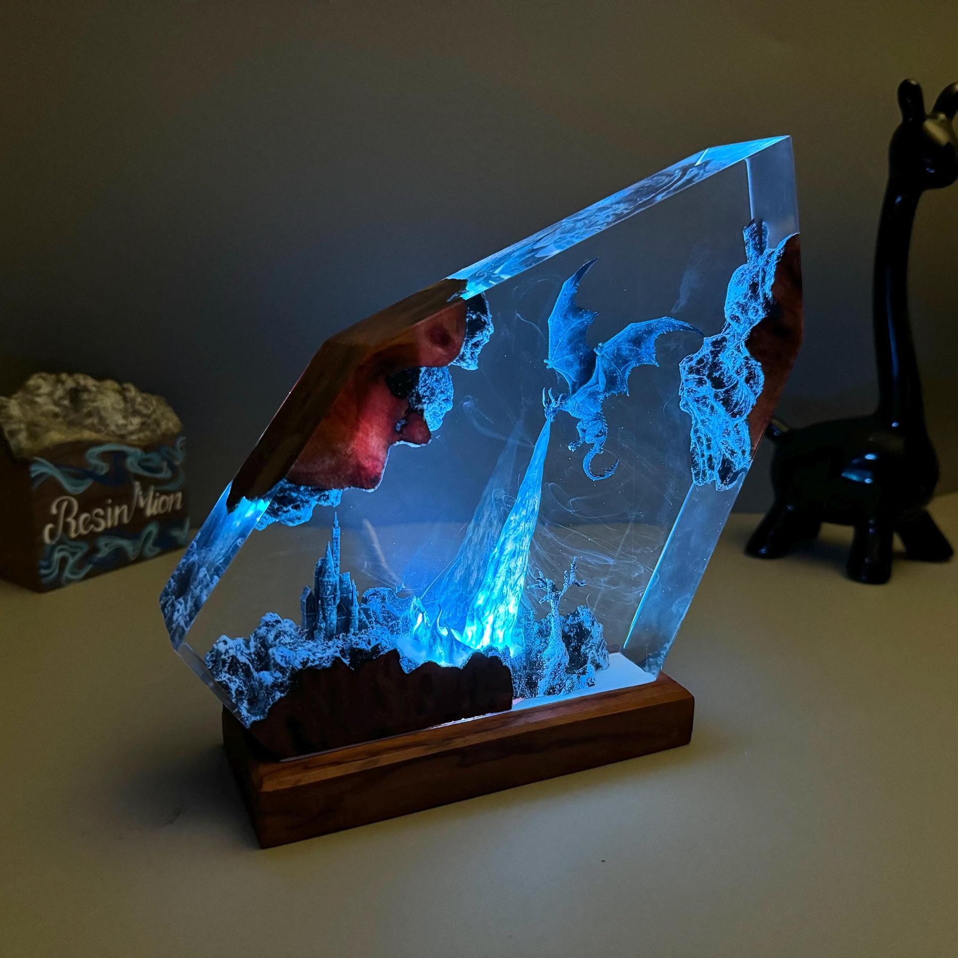 Resina de dragón de hielo decoración creativa de luces nocturnas de arte 3D regalos de Halloween fábrica directa transfronteriza