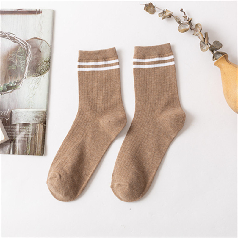 Otoño e Invierno rayas verticales calcetines de algodón de color sólido hombres y mujeres cordón media-pantorrilla longitud calcetines clásico casual cómodo calcetines de algodón peinado