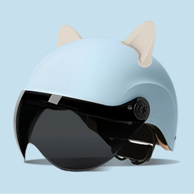 unisex windproof half helmet summer — Motosiklet kaskı (dəbilqə) - summer-helmet-frosted-blue-summer-helmet-sunscreen-glasses-accessories-rabbit-ears-white-one-size-fits-all