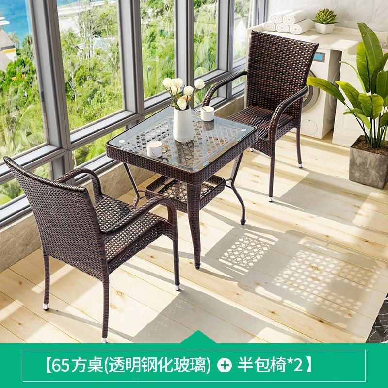 새롭게 업그레이드된 반커버 의자 2+65 투명유리 사각 테이블(쿠션포함)
