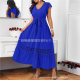 2025 Spring and Summer Best Selling New V-neck Long Dress Women's European and American Cross-border Solid Color Lace Stitching Short-sleeved dress Women