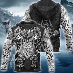 3D Norse Mythology Series Viking Warriors Pullover Sweatshirt Independent Station Hot Selling Flower Arm Tattoo Top Men's Wear