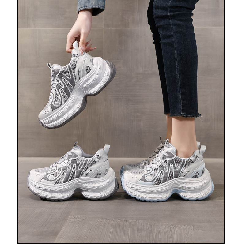 Giày sneaker nữ đế dày tăng chiều cao lưới thoáng khí phong cách thể thao — xanh lam chi tiết 17