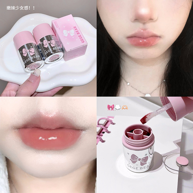 Gege Bear doble color de bloqueo labial congelado agua luz baja saturación color desnudo esmalte labial esmalte labial transfronterizo brillo labial al por mayor