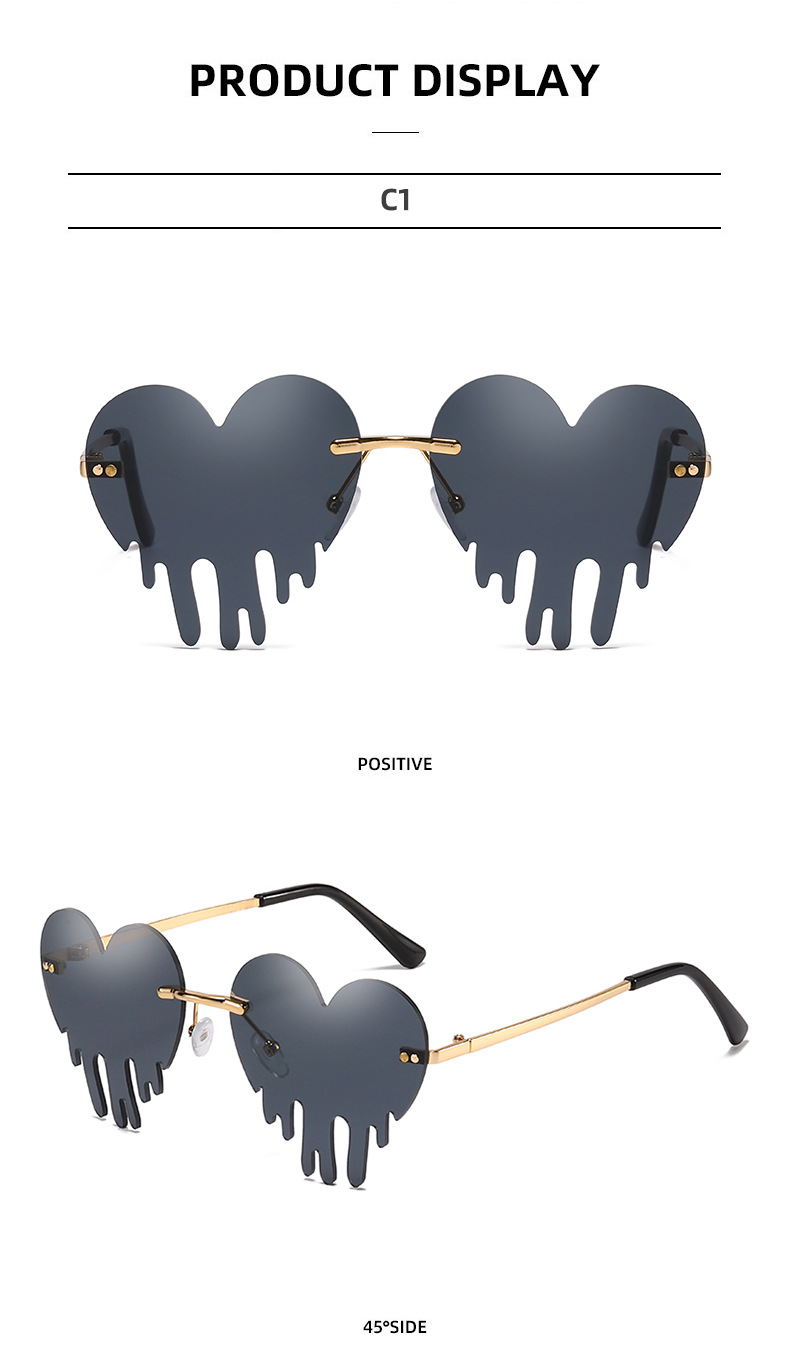 50g Weight Frameless Glasses Structure Sunglasses Classification PC, UV400 Protection Lens Material Special-Shaped Mirror Glasses Style Outdoor, Beach Occasion Heart Shape Pattern All Seasons Season Unisex Gender Novelty, Modern Style Style Novelty Modern Style Heart Shape PC UV400 Protection Special-Shaped Mirror Frameless Women's Sunglasses 6