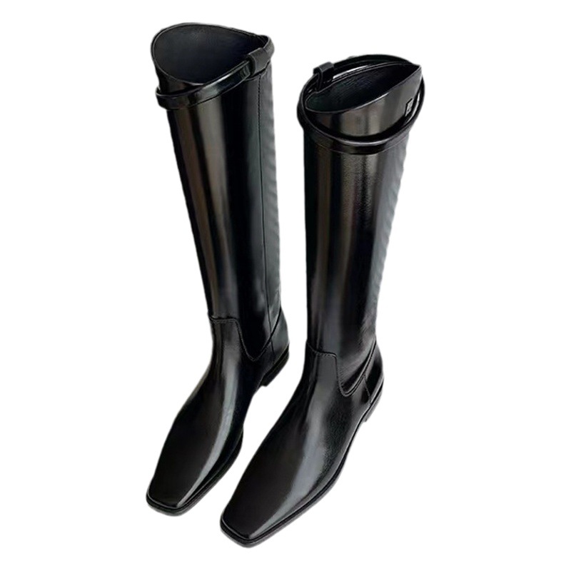 Botas largas hasta debajo de la rodilla con hebilla y tacón grueso, estilo coreano, para otoño e invierno, con suela gruesa y efecto adelgazante, que aumentan la altura, para mujer.