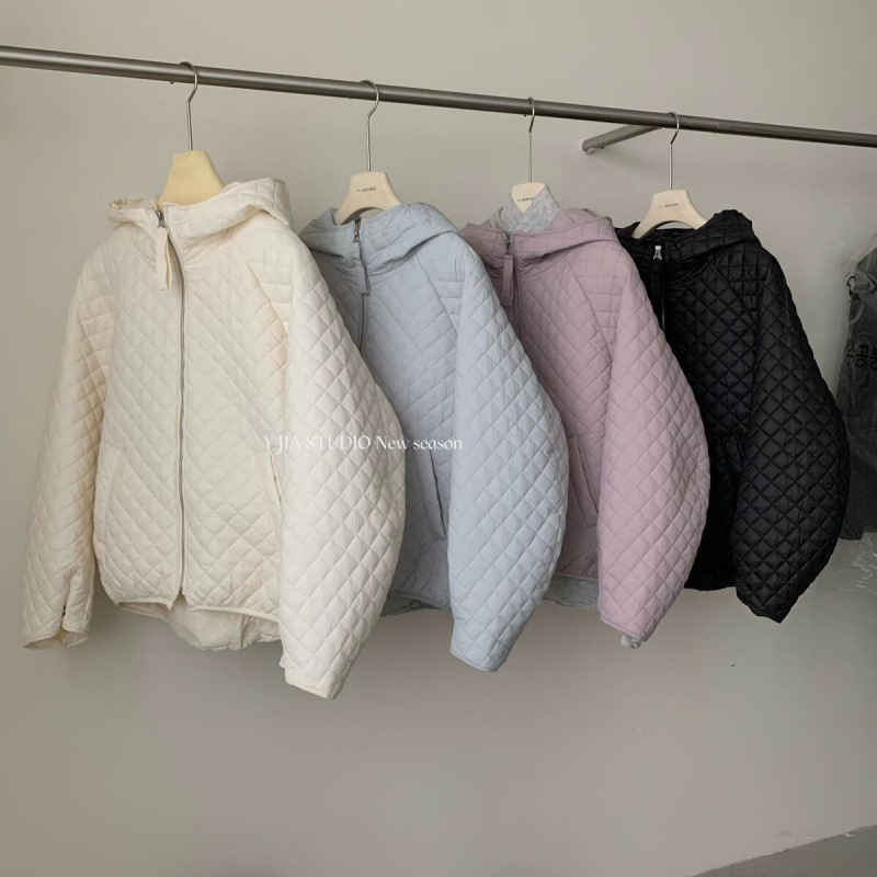 2026 Autumn/Winter New Fashionable Plus-Size Ultra-Light Quilted Hooded Stand-Collar Warm Cotton Jacket