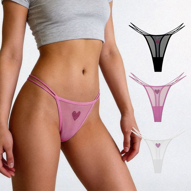 European and American style heart-shaped diamond mesh sexy thong for women, thin strap, see-through, high-cut, comfortable women's T-pants, cross-border European and American style heart-shaped diamond mesh sexy thong for women, thin strap, see-through, high-cut, comfortable women's T-pants, cross-border