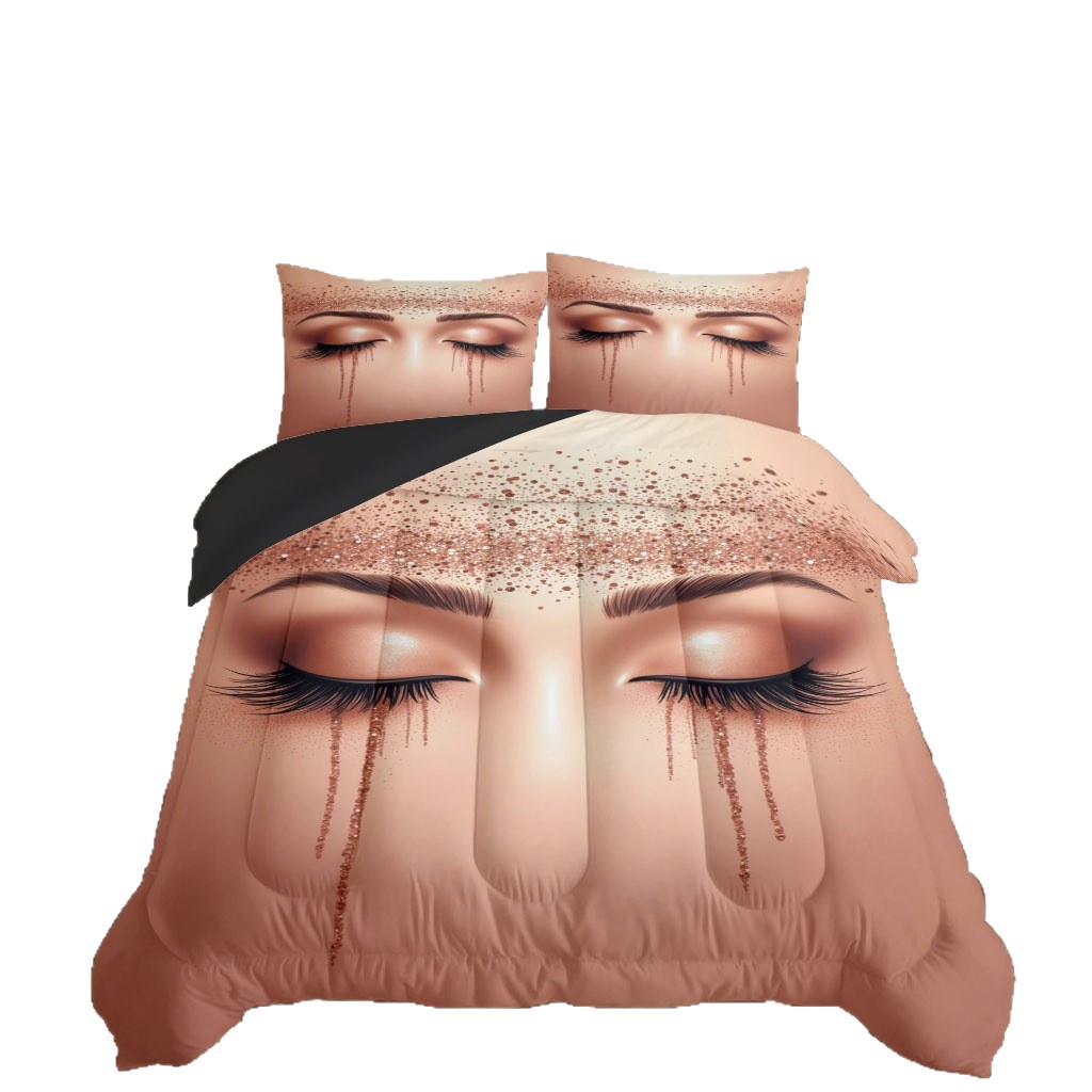 TEMU / JIT nuevo producto abstracto encantador pestañas impresión digital 3D 180gms funda de almohada set de ropa de cama