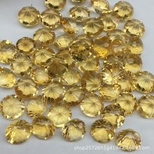 天然黄水晶烟花切圆形戒面 净体尖底裸石 椭圆水滴三角型戒面批发