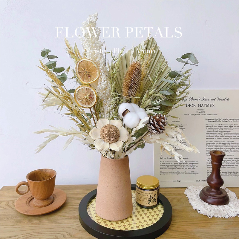 Dried Flower Bouquet Real Flower Ins Air-Dried Natural Decorative Ornaments Living Room Decoration Flower Arrangement Reed Cotton Accessible Luxury High-End