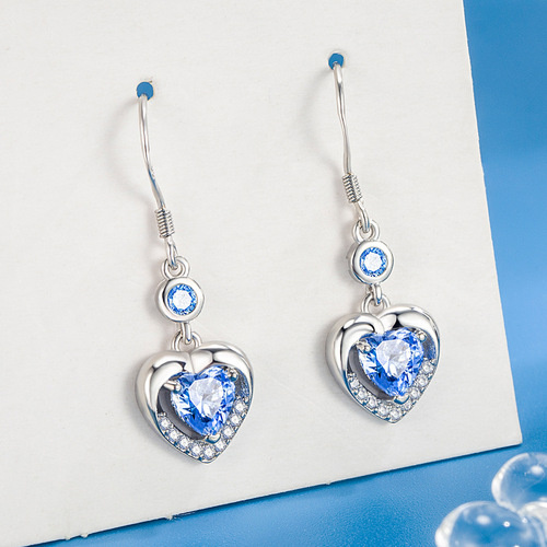 Jingdong Tmall Ocean Heart Earrings Feminine Long Ear Hooks Personalized Trendy Super Fairy Earrings Heart-Shaped Earrings Earrings