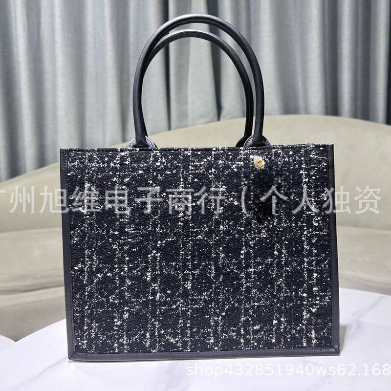 24 New Style Tweed Book Tote Embroidered Presbyopic Tote Bag with Shoulder Strap Large Capacity Shopping Bag Handbag