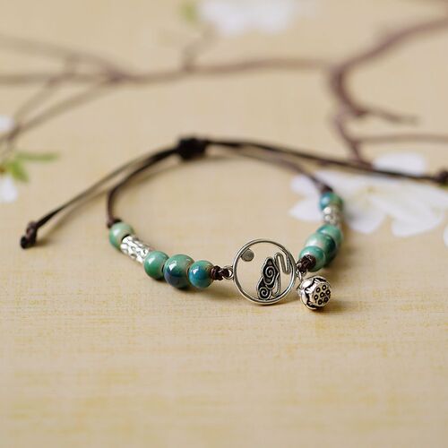 Artistic and cultural auspicious cloud ceramic bracelet female wholesale braided rope new Chinese style national wind fashion lotus pod bracelet jewelry small gift 