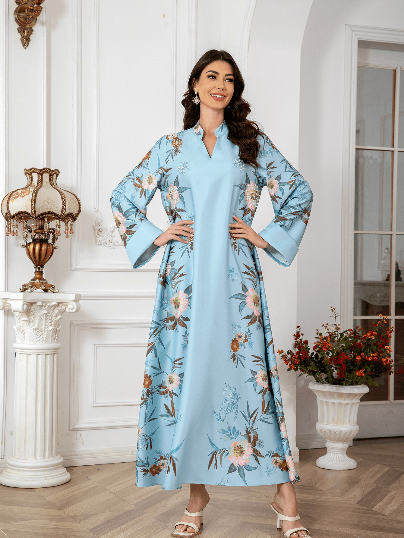 SW0803 Middle East Cross-Border Muslim Women's Robe Dubai Printed Long Dress Elegant And Stylish_ecoleips.com