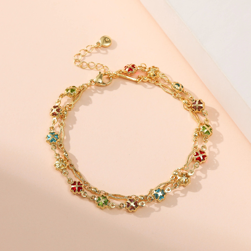 New Multi-layer Bracelet Female 18k Real Gold Electroplating Mixed Color Zircon Elegant Jewelry Adjustable display picture 9