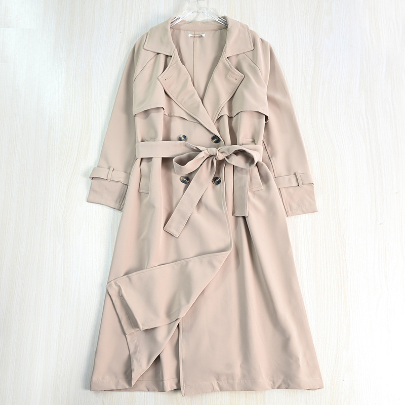 Siqi Women's Clothing 2510/09 Japanese Style Draped Elastic Double-Breasted Two-Button Belt Mid-Length Windbreaker