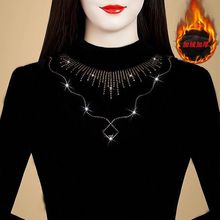 加绒打底秋冬黑色半高领保暖百搭妈妈上衣修身大码洋气长袖小衫女