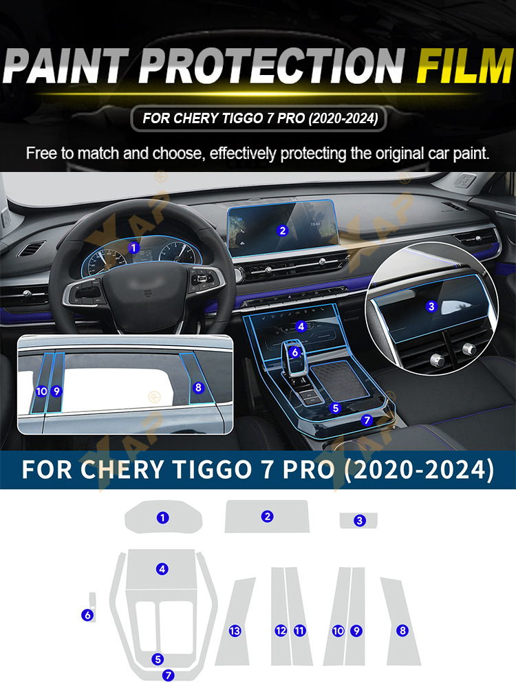 Cross-Border Supply of Chery Tiggo 7Pro Tpu Interior Stickers Center Console Gear Touch Screen Dashboard Door Panel Film