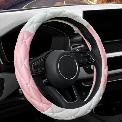 Steering wheel cover, Wheel Cover Rhinestone Steering Wheel - white-powder-with-diamonds-38cm