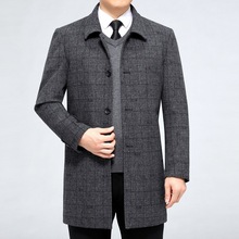 专柜男士羊毛大衣2023冬季加厚中长款男式风衣高档羊绒爸爸装外套