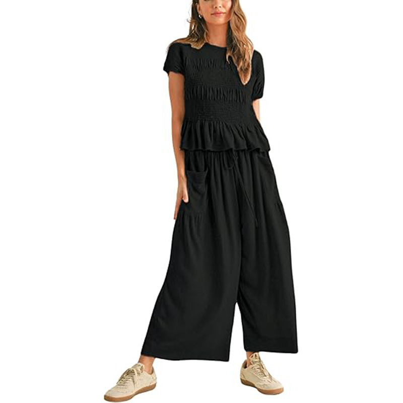 2024 春夏アマゾン TEMU ヨーロッパとアメリカの服弾性ウエストプリーツハイウエストワイドレッグパンツルーズカジュアル|undefined