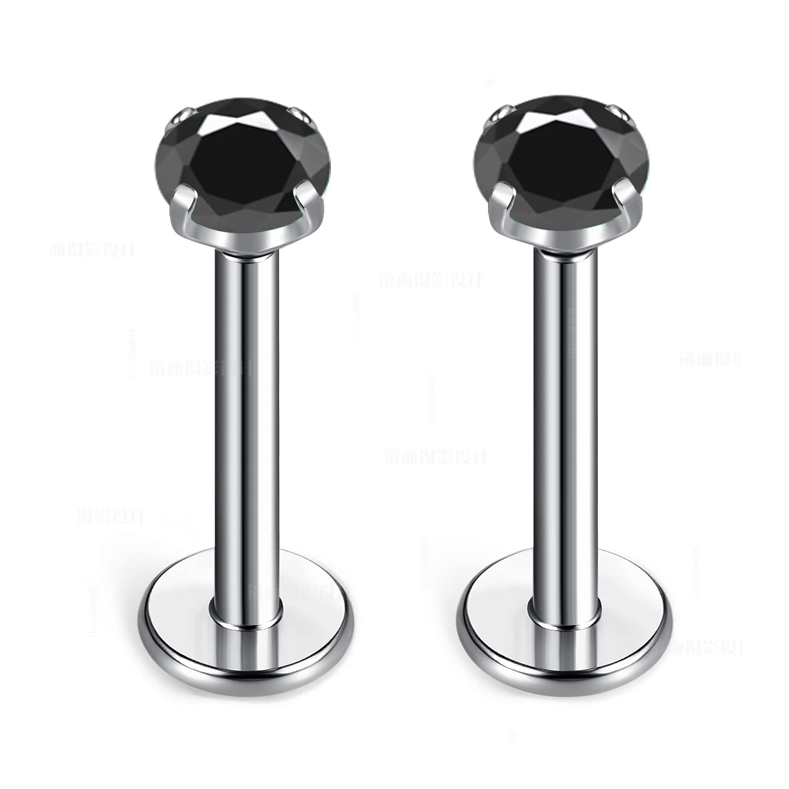 G23 Titanium Four-Prong Set Colorful 5A Round Zircon Internal Thread Earrings Flat Back Labret Stud Ear Bone Nail F136 Titanium Alloy Lip Nail Jewelry detail image 5