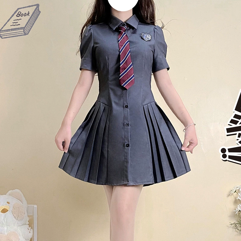 Униформа JK, платье в студенческом стиле, облегающая юбка-поло с воротником-поло, плиссированная Детская летняя Новинка