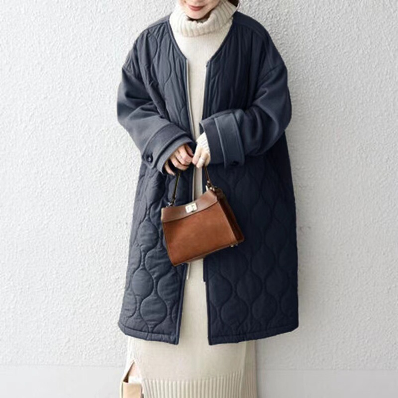 现货2025跨境秋冬热卖新款棉服女拼接毛呢宽松棉衣|undefined