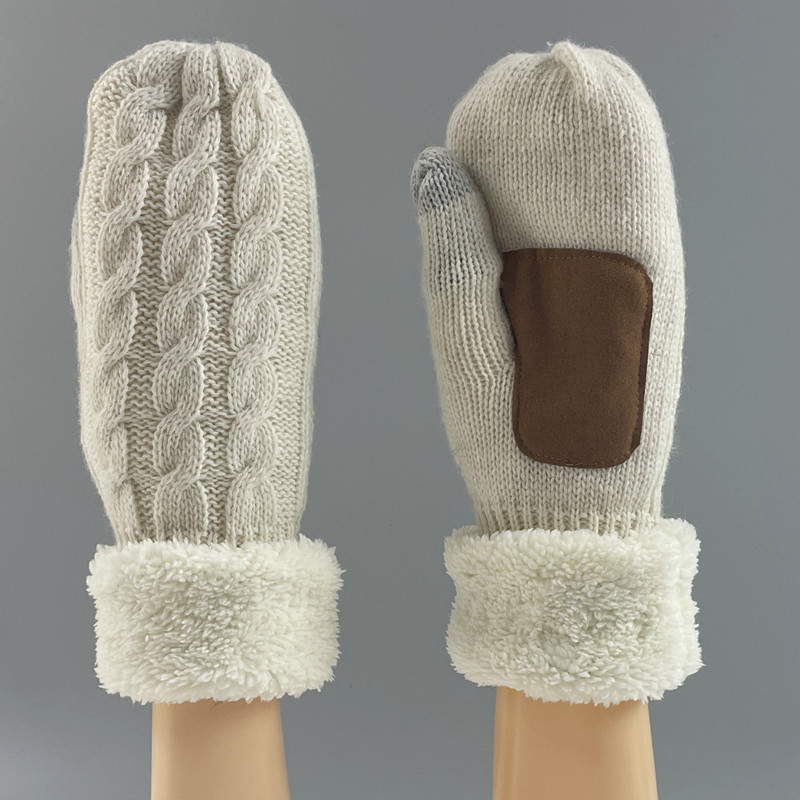 Pantalla táctil de punto de lana bolsa conjunto de hombres y mujeres de otoño e invierno al aire libre a prueba de viento cálido engrosado adulto Dedo de lana forrado de lana guantes