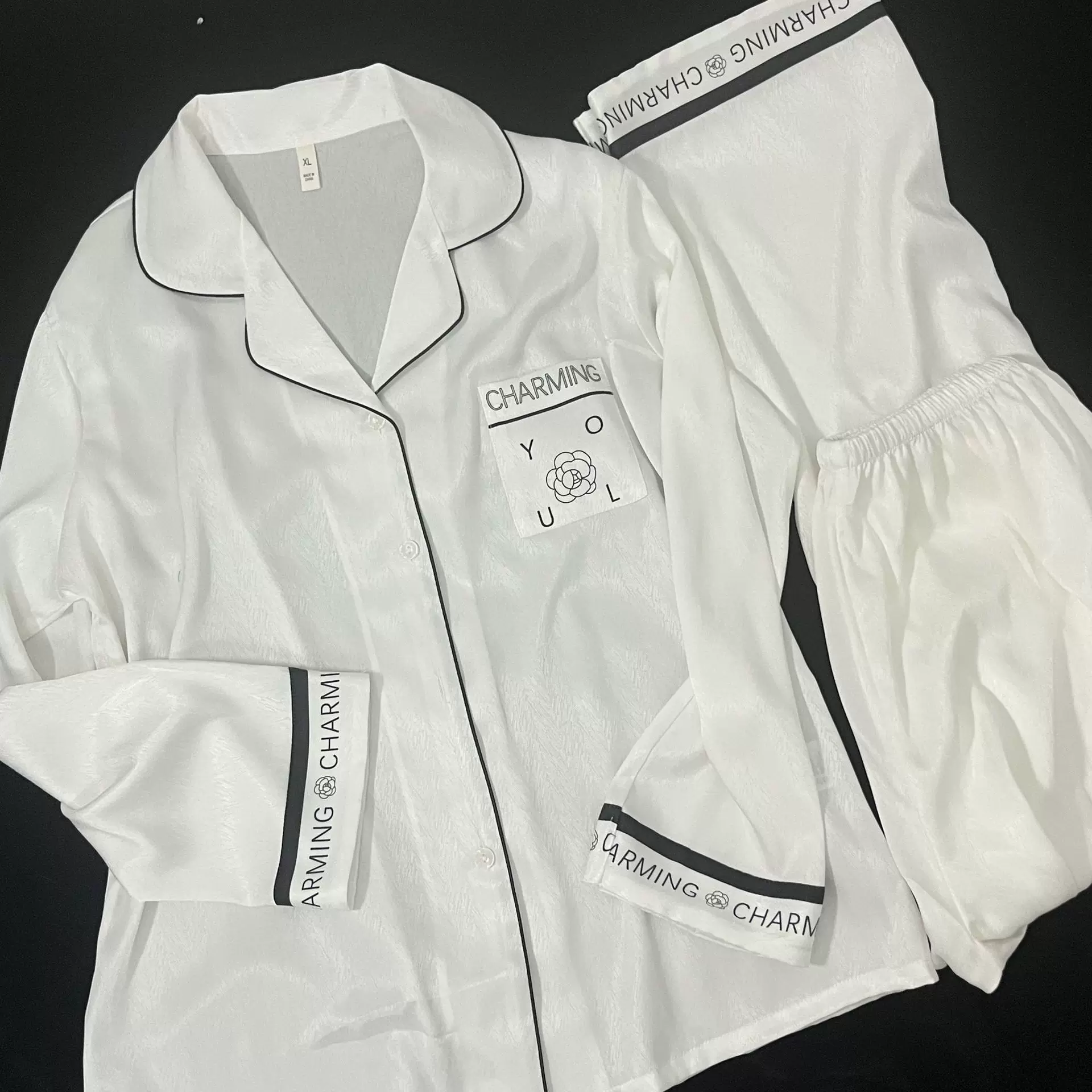 【山茶未眠】2024早春新款冰丝睡衣女人字纹高级感柔光缎面家居服