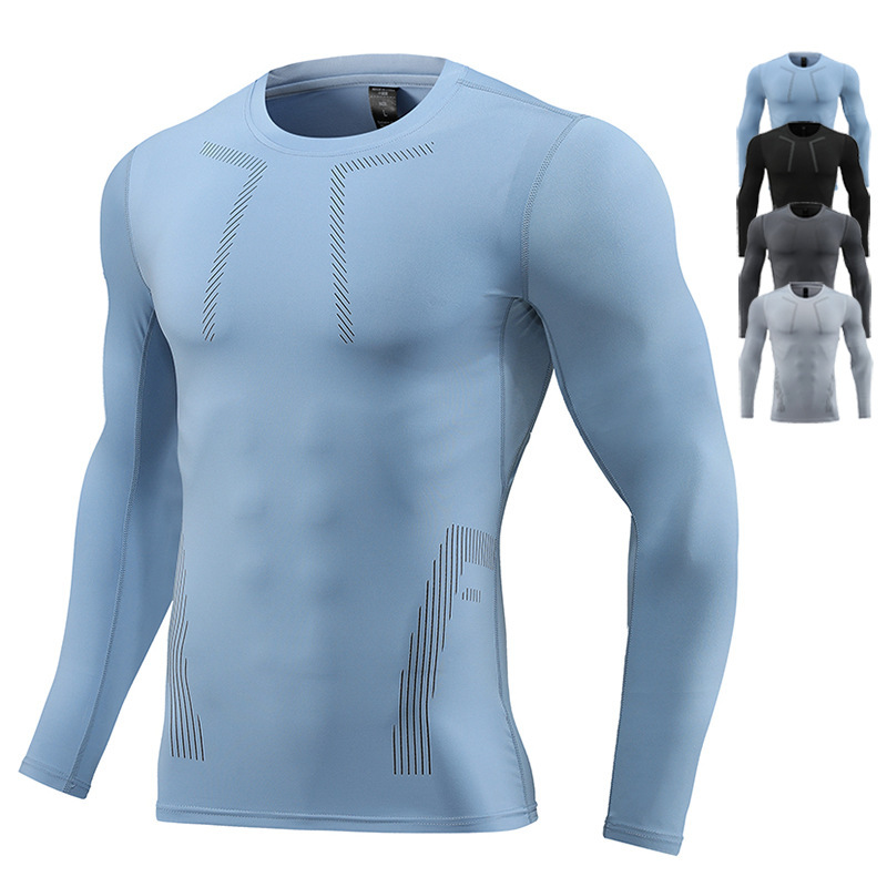 Cross-Border Amazon Quick-Drying Tights Men's Long-Sleeved Fitness Clothes Sports Running Training Clothes Tops Compression T-Shirts