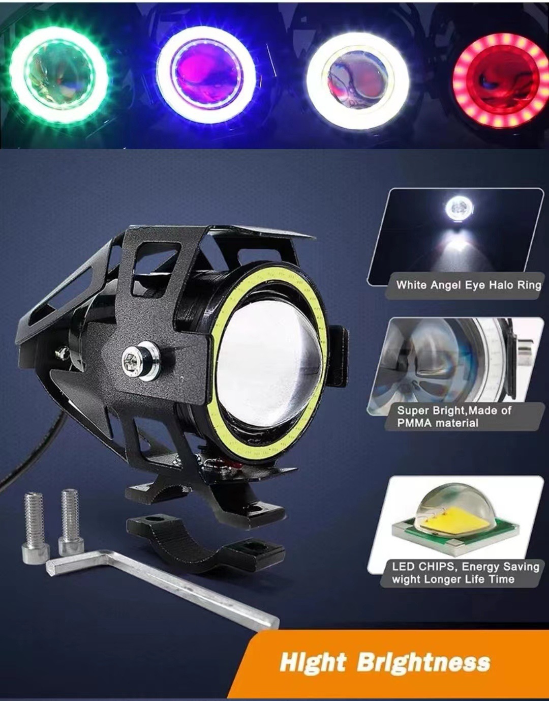 Electric car universal motorcycle U7 angel eyes flash super bright headlight modified tricycle spotlight car lights