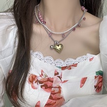 明星同款复古爱心项链女2025新款珍珠粉珠流苏项链