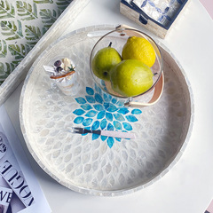 Wholesale American lightweight luxury woven shell creative colorful storage round home living room cake coffee restaurant tray