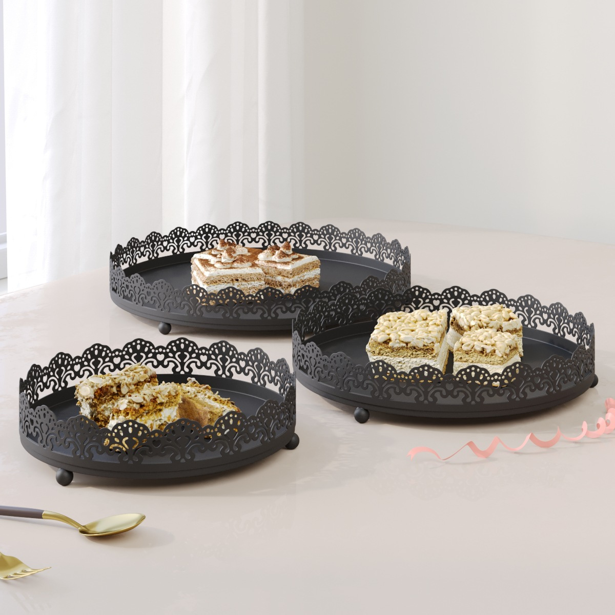Juego de Soporte para Pasteles de Hierro para Mesa de Postres, Bodas y Cumpleaños