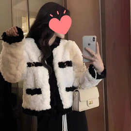 小香风黑色羊羔毛绒外套女春秋冬季高级设计感小众炸街毛茸茸上衣
