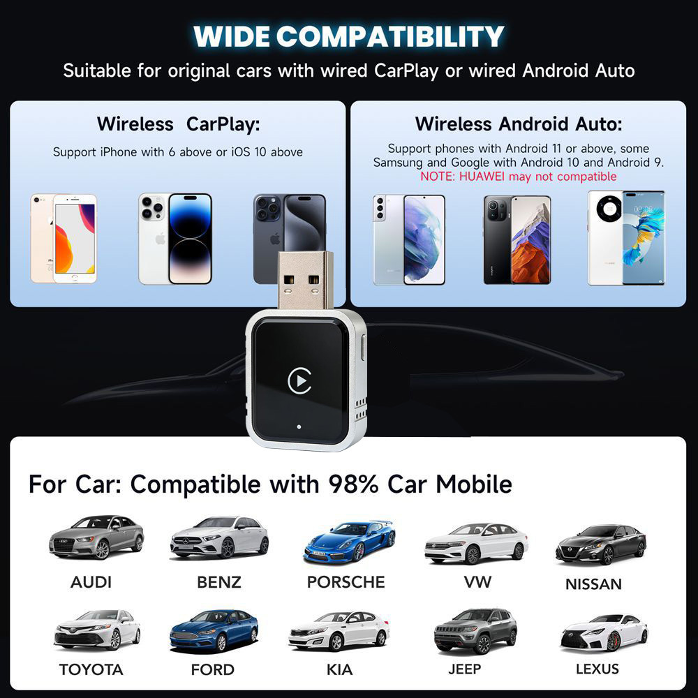 New Cross-Border Wireless Carplay Android Auto Car Navigation Wired-To-Wireless Car Foreign Trade Box