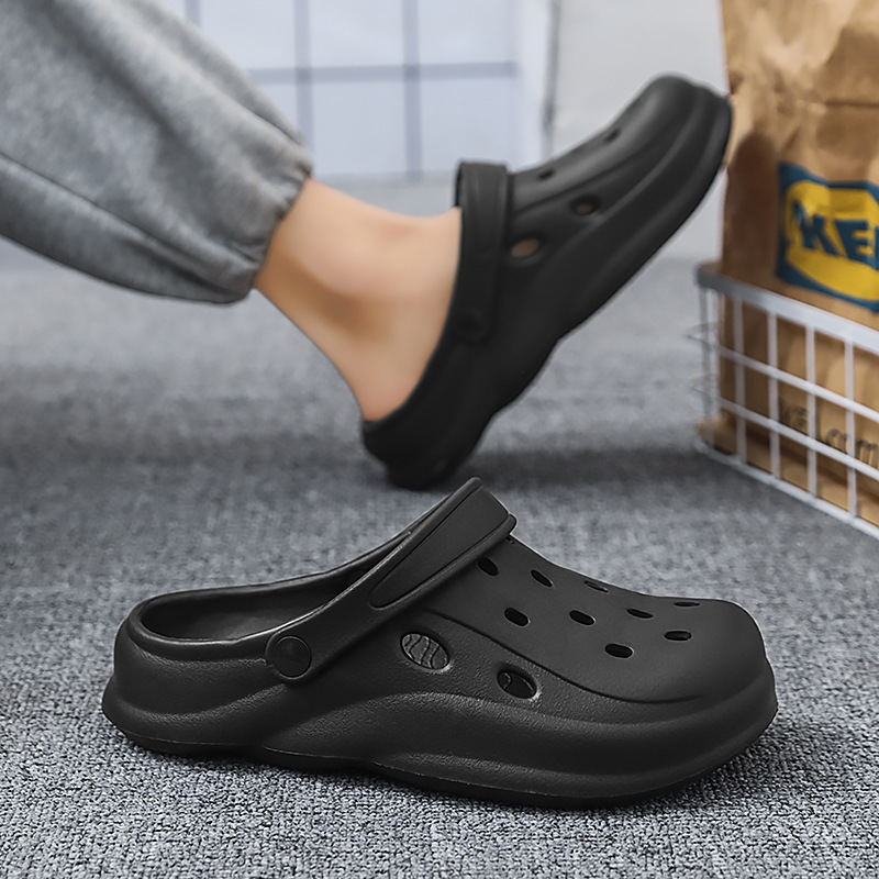 Zapatos con agujeros para hombres en verano, pantuflas semi-Baotou, zapatos de jardín para mujeres, sandalias y pantuflas de plataforma, zapatos de playa antideslizantes para parejas