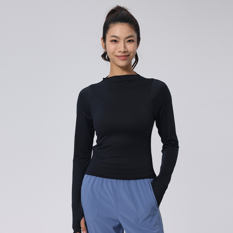 女性用の小さなハイネックヨガウェア、長袖でタイトフィットの春と秋のフィットネスウェア、ランニングベースレイヤートップ、スポーツ長袖Tシャツ|undefined
