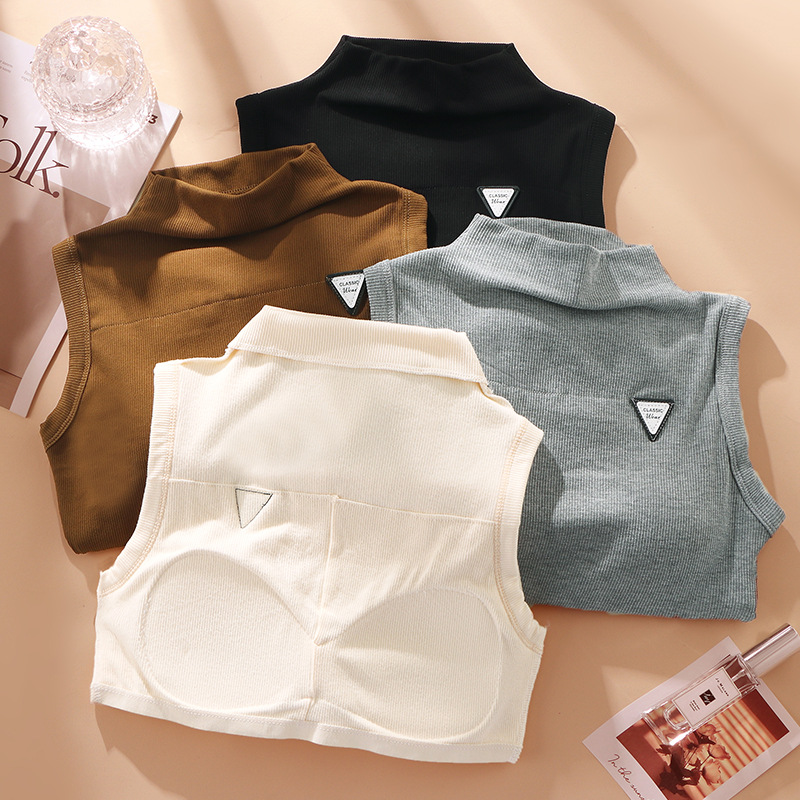 Otoño e Invierno Calefacción de terciopelo ropa interior térmica engrosada sin costura medio cuello alto cepillado chaleco térmico taza fija bottoming top