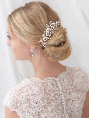 European and American-style pearl bridal hair comb, white rhinestone evening gown & dinner party accessory, side-inserted comb, woven headpiece
