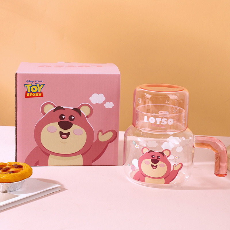 Nuevo tipo de taza de agua con tapa de Disney, taza de agua de una persona, taza de agua de vidrio de alta capacidad, taza de té de flores, taza de agua de vidrio de alta silicona