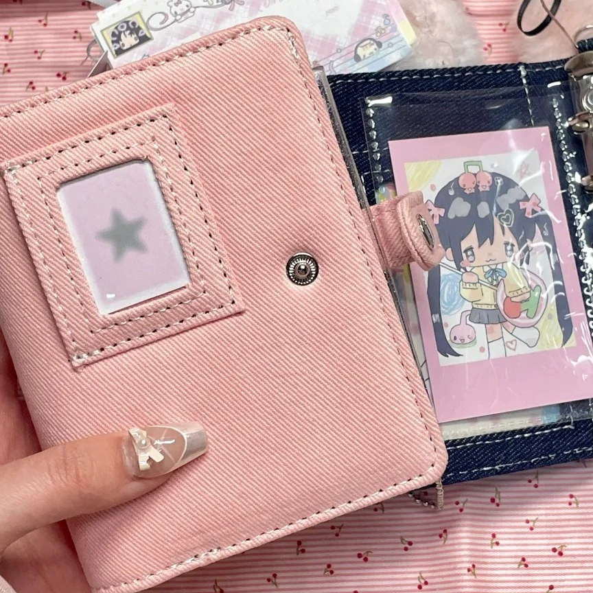 Denim pocketbook notebook Fuchsia, pocket card diary with tear-off pages, multi inner options