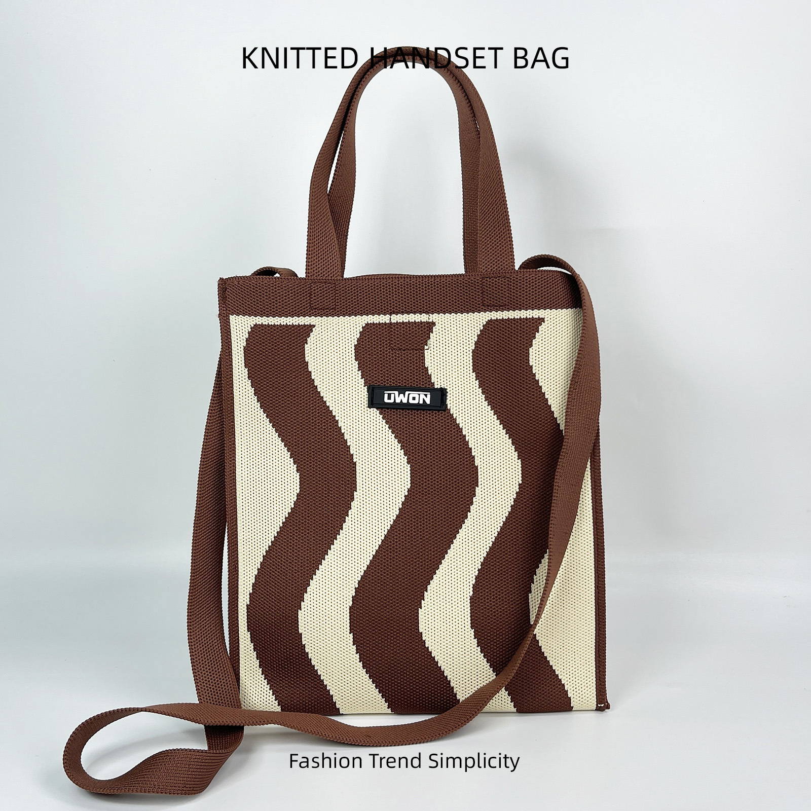 Nuevo bolso de hombro de punto de rombo en blanco y negro, bolso de mensajero de viaje de gran capacidad casual coreano, bolso cuadrado pequeño