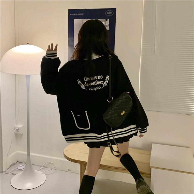 小香风2025新款日系校标开衫棒球服夹克女秋冬韩版学生刺绣宽松棒|undefined