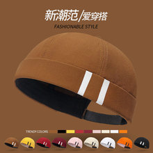 瓜皮帽子女ins小众韩版日系街舞地主帽印三条道个性男女同款唐帽