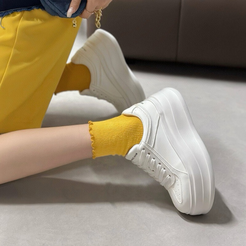 轻便不累脚小个子小白鞋女夏透气6cm松糕厚底真皮时尚休闲鞋板鞋|undefined